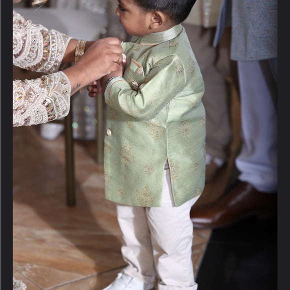 Green Embroidered Kids Kurta Set